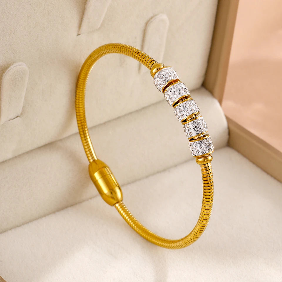ZAKOL 4pc Gold Color Micropaved Zirconia Decorated Stainless Steel Bracelets Fashion Non-fading Jewelry Wholesale