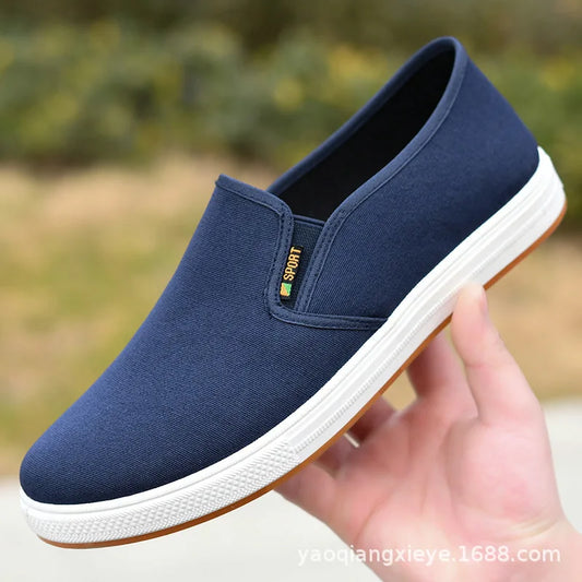 Men's Canvas Sneakers Casual Slip-On Vulcanized Lightweight Flat Shoes Affordable Free Shipping