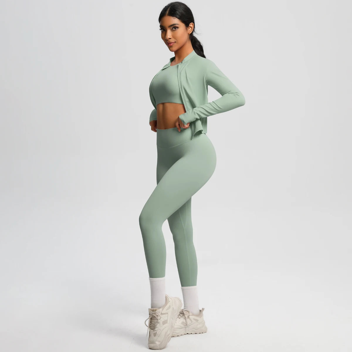 Yoga Three Piece Set for Women's Yoga Zipper Long Sleeves Sports Running Quick Drying Yoga T-shirt Push Up Female Pants Yoga Set