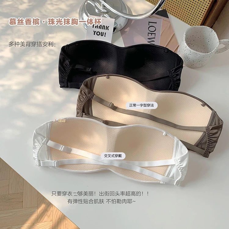 Premium Satin Convertible Bra Japanese Style Strapless Halter Versatile Wear Seamless Comfort Lingerie for Women CA S-XL MOYISU