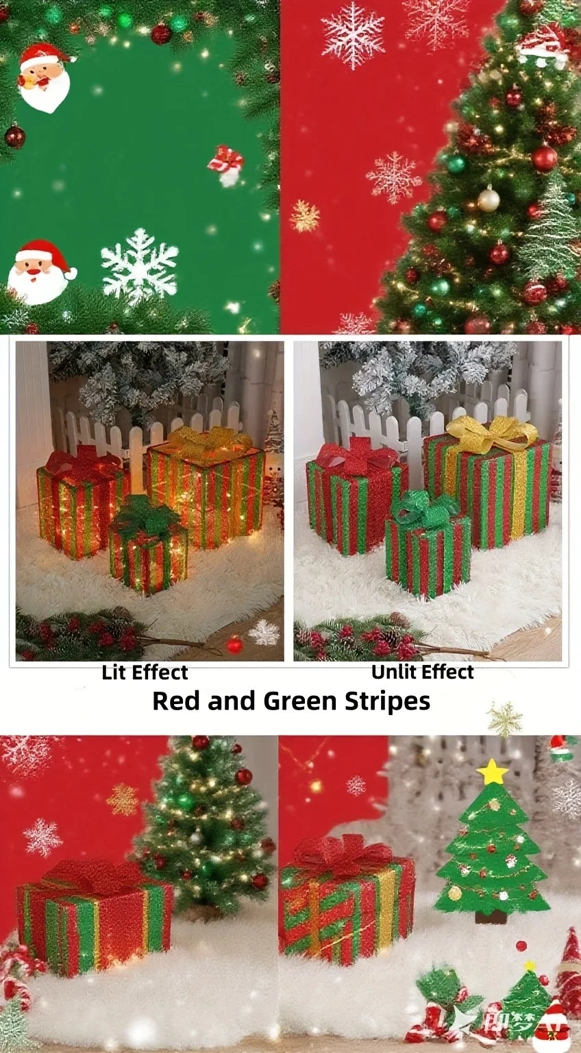 3Pcs Christmas Lighted Gift Boxes LED Light-Up Present Boxes Christmas 3-Color Xmas Gift Boxes Christmas Tree Skirt Ornaments