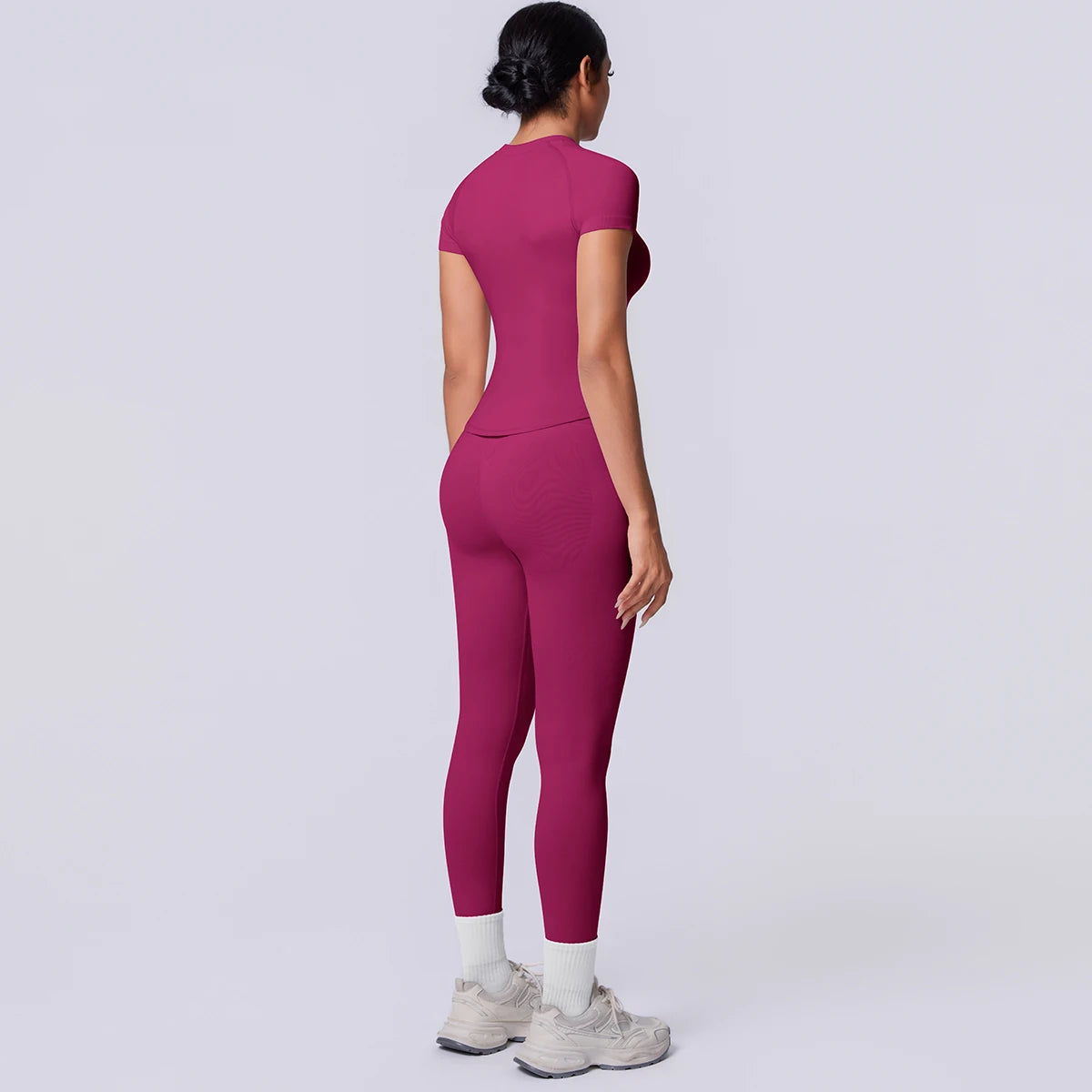 Rooftrellen New 2PCS/set Yoga Set Summer Quick Drying Fitness Sports Workout Top T-Shirt High Stretch Seamless Yoga Leggings Set