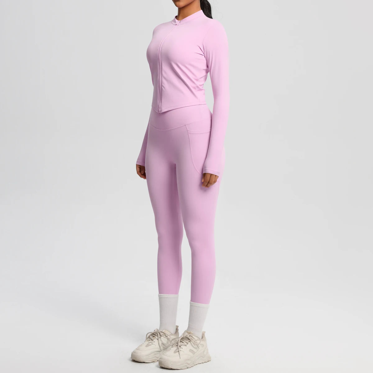 2PCS Yoga Suit Women Gym Set Leggings With Pocketed Women Tracksuit Running Zipper Workout Sportswear Long Sleeve Sports Shirt
