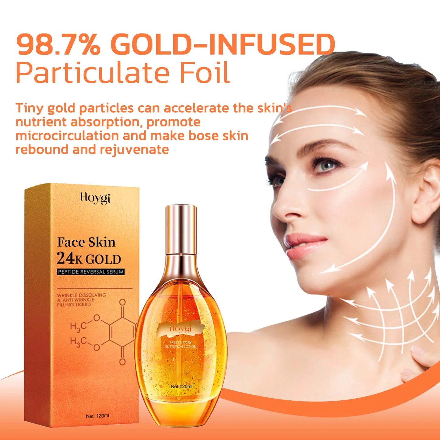 24K Gold Peptide Facial Essence Hydrating Wrinkle Tightening & Firming Youth Revitalizing Face Serum Brightening Anti Aging