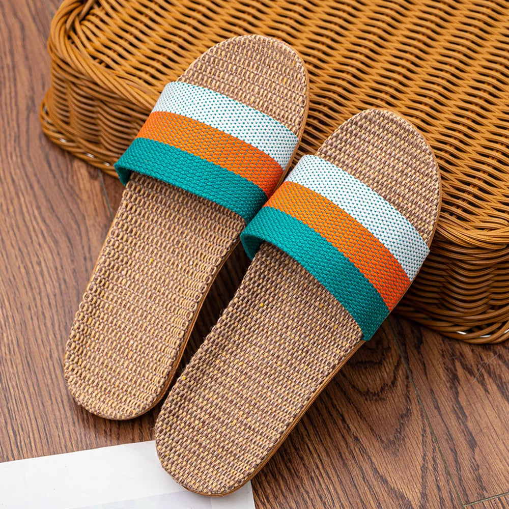 Summer Linen Flat Slippers for Women – Lightweight EVA Home Sandals | شباشب صيفية من الكتان للنساء – صنادل منزلية خفيفة من EVA