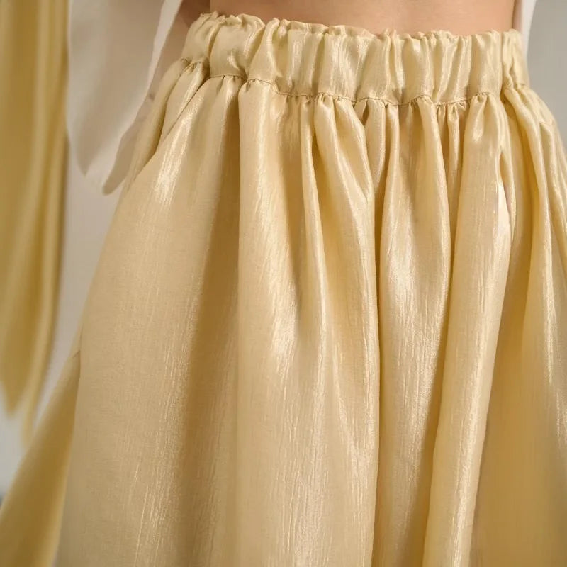 Women's Shiny Satin Solid Loose Fit Lantern Pants Elastic Waist Trousers Casual High Waist Commute Puffy Balloon Streetwear