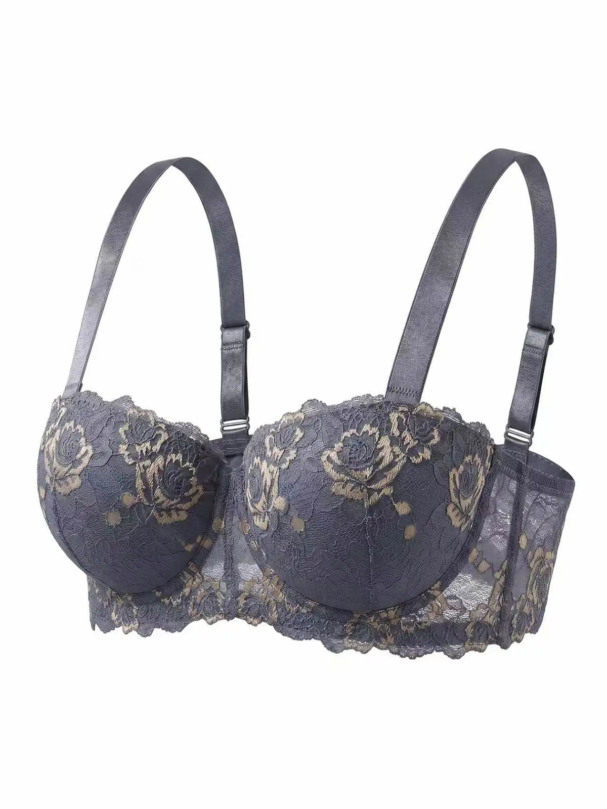 Plus Size Lace Women's Bra BCD Thin Cup Floral Embroidered Push up Bra Side Support Comfortable Underwire Lingerie Bra Women