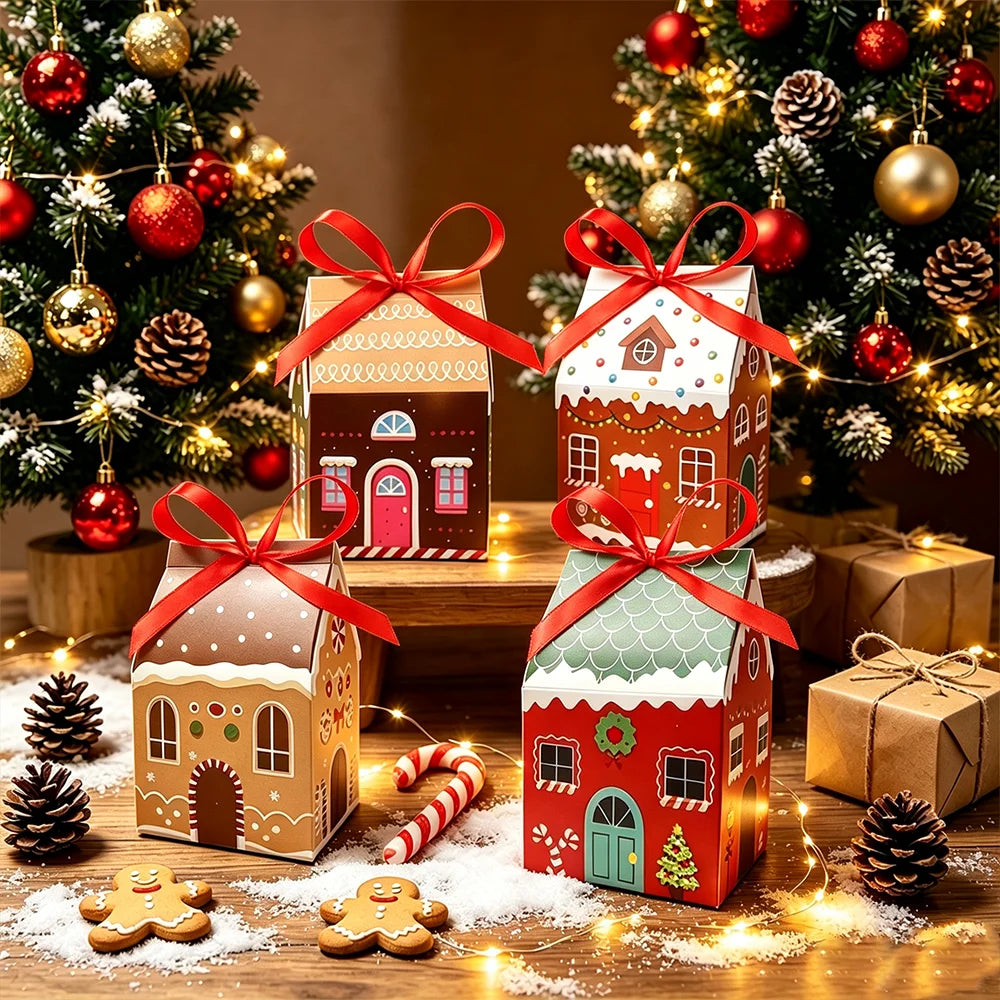 24pcs Christmas Advent Calendar Gift Boxes House Shape Treat Box with Number Stickers Ribbon Present Packaging Boxes 