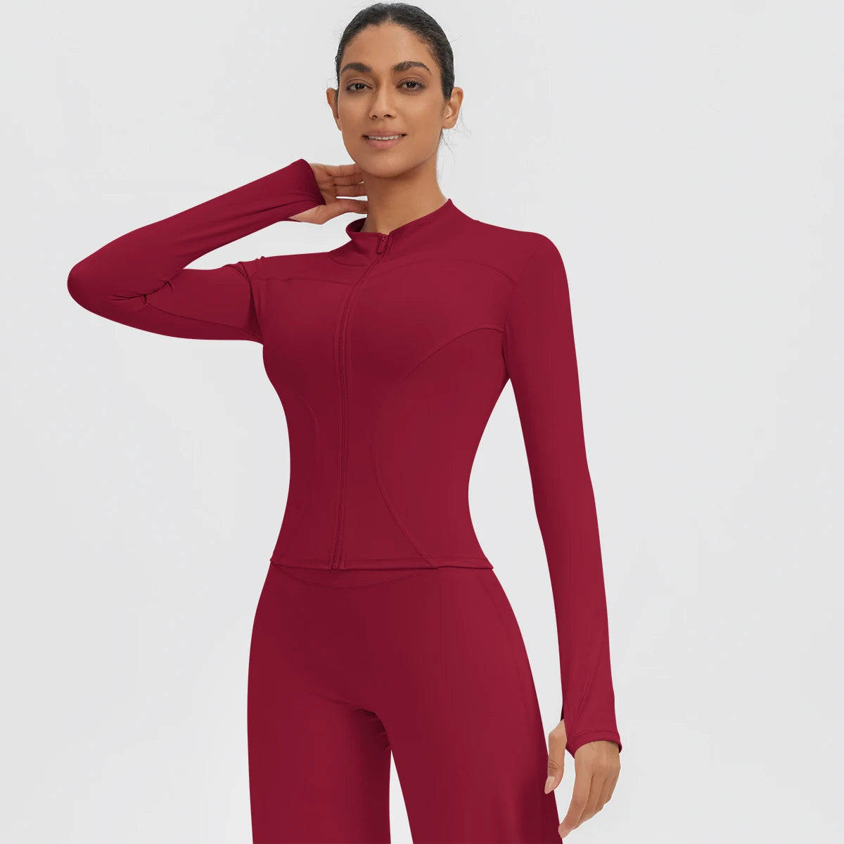 New Women's Stand-Up Collar Yoga Jacket Summer Fitness Sports Solid Color Workout Top Yoga Zipper Long Sleeves Sports Top Coat
