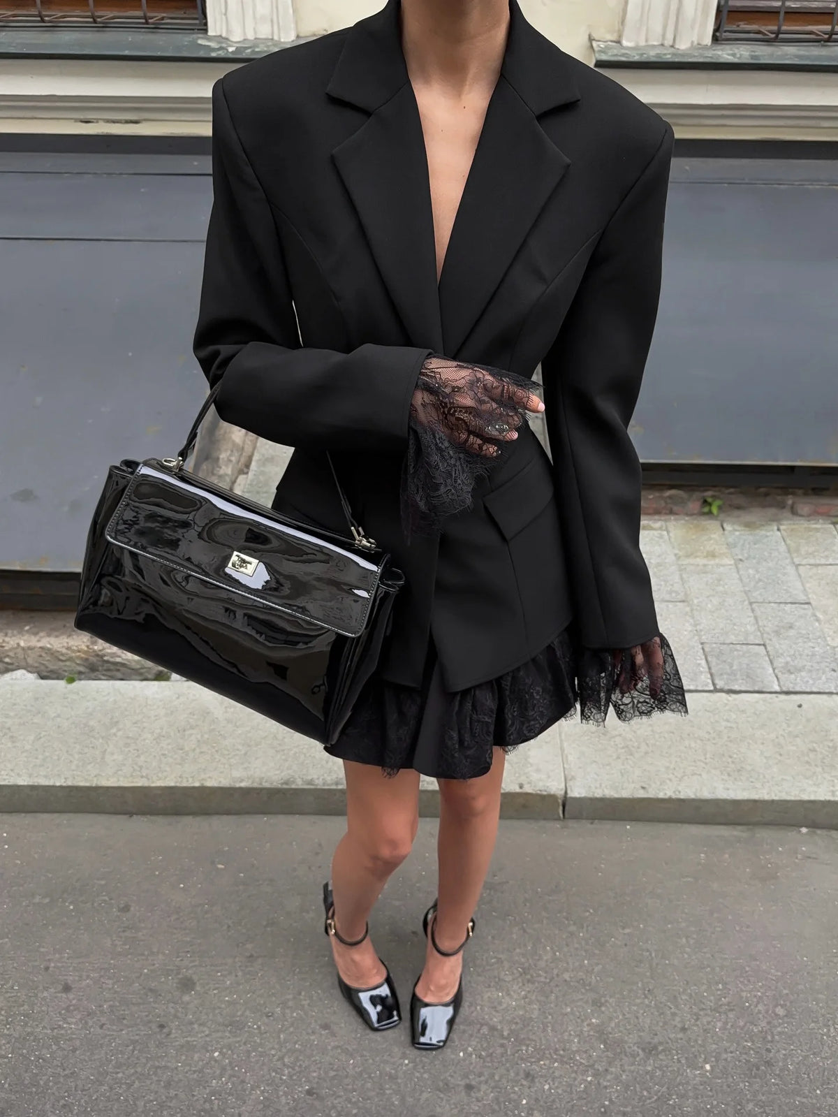 BKLD Black Blazer Dress Women Clothing 2026 Autumn Winter New Fashion Lace Patchwork Office Ladies Long Sleeve Short Dresses