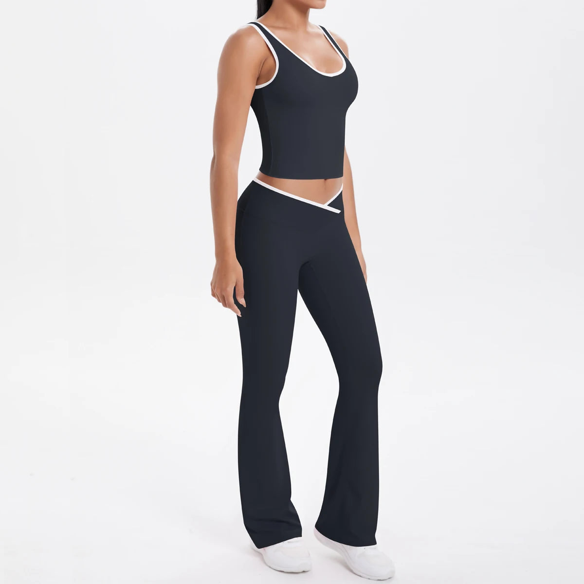 Autumn Women's Yoga Set U-neck Vest High Waist Cross Wide Leg Pants Set Tight Fitting Seamless Elastic Sportswear