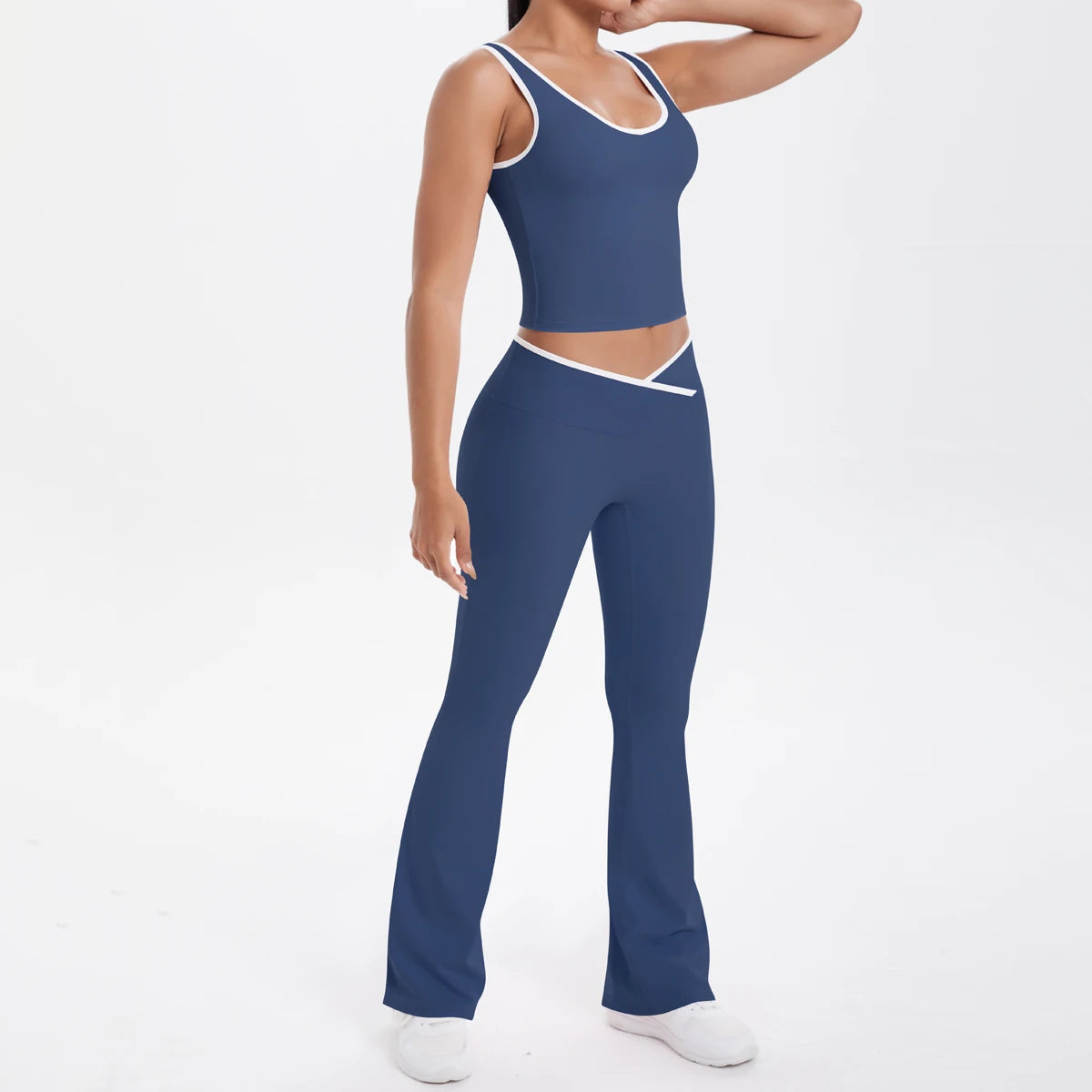 Autumn Women's Yoga Set U-neck Vest High Waist Cross Wide Leg Pants Set Tight Fitting Seamless Elastic Sportswear