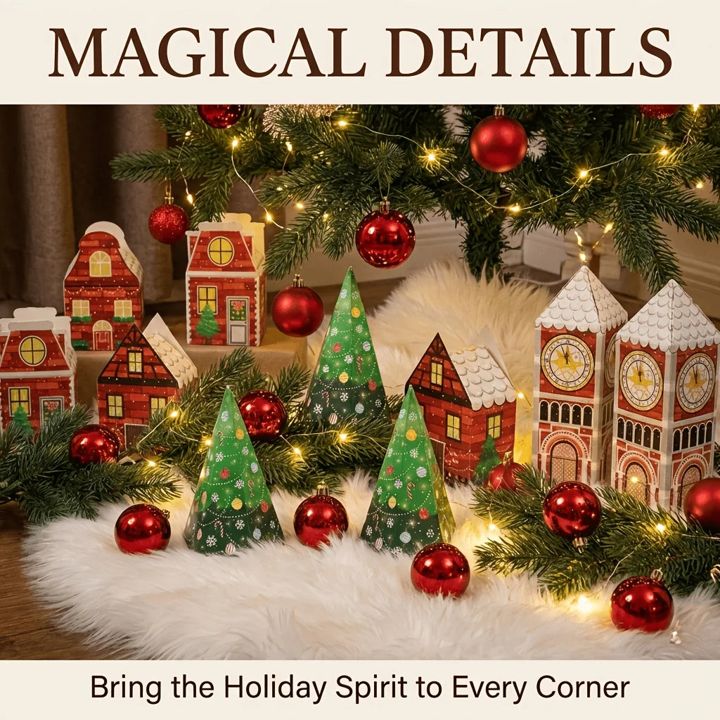 24pcs Christmas Village Paper Gift Boxes, House And Clock Tower Shaped Xmas Decorative Gift Containers,for Christmas Party Decor