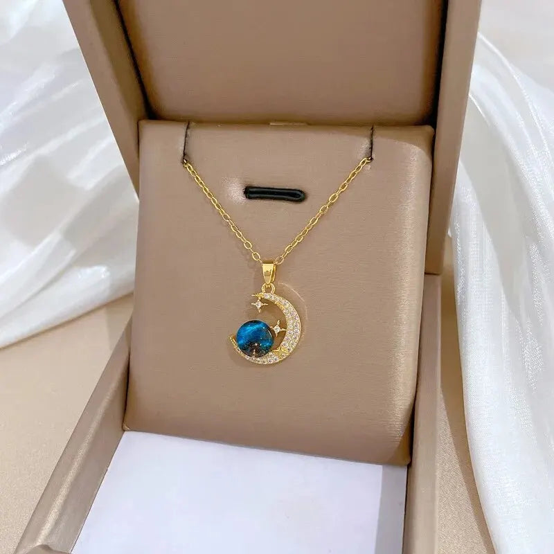 Light Luxury Titanium Steel Star Series Necklace for Women Gold Color Planet Moon Astronaut Pendant Necklaces Jewelry Gifts