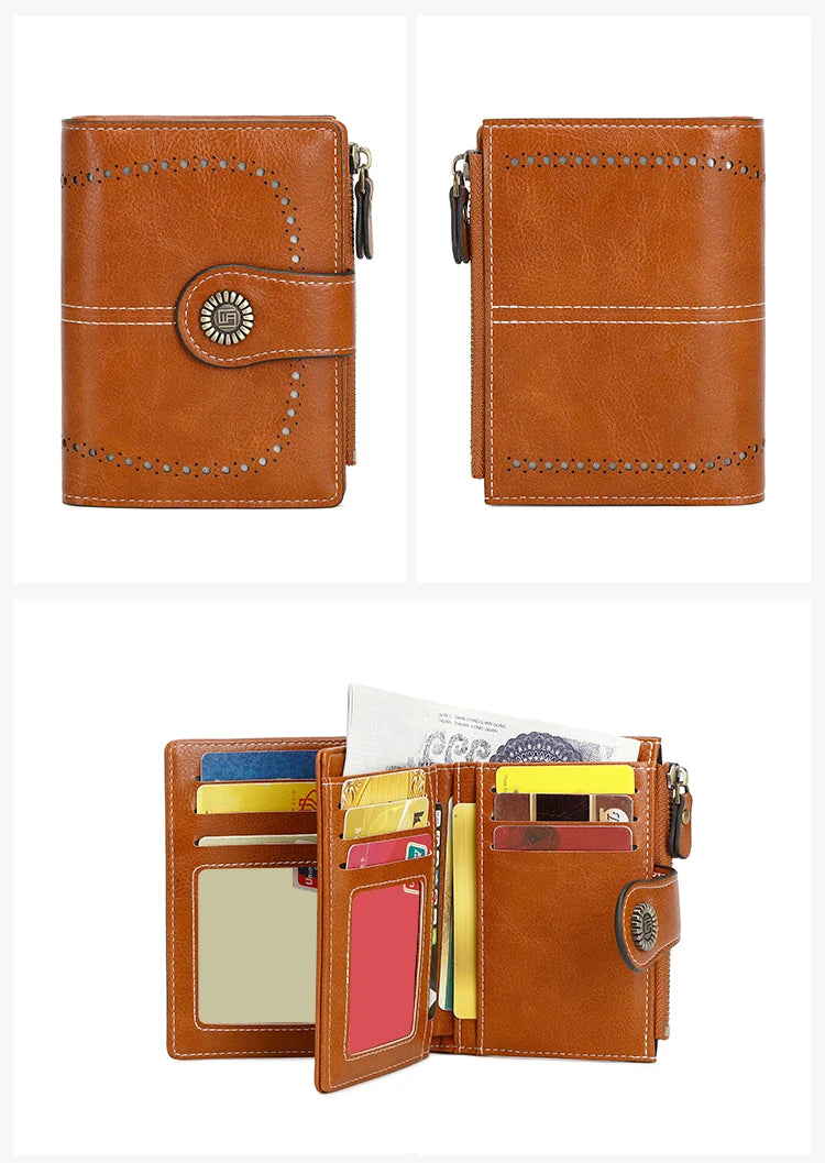 RFID Anti-Theft Retro Wallet for Women, Multi-Card Zipper, Zipper Buckle, Fashion Coin Wallet, Multi-functional Short Wallet