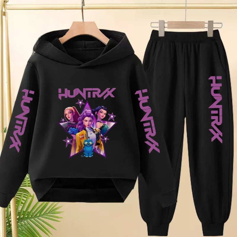 Kids Hot-selling Hoodie Golden Korean Wave Girl Group Cartoon Sweatshirts+Pants Boys Girls Toddler Sports Top 3-12Yrs Casual Set