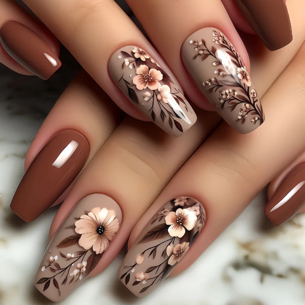 24Pcs Solid Black Short False Nails with Rose Pattern Design Ballerina Square Artificial Full Cover Press on Nail Tips for Girls
