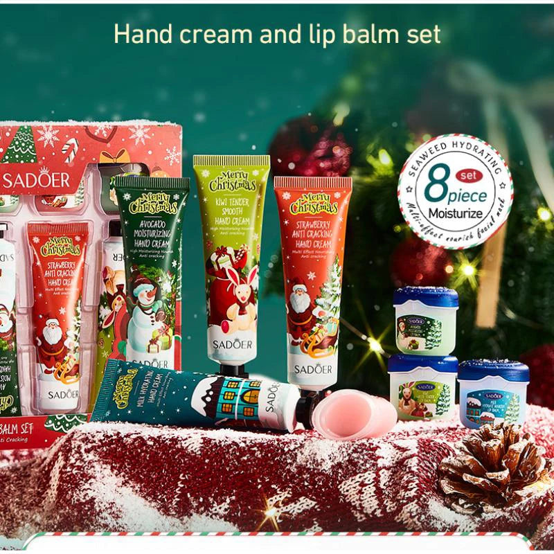 Hand Cream + Lip Balm Set Moisturizing And Non Greasy Reduce Finelines Gentle Care For Dryness Skin Christmas Gift Box