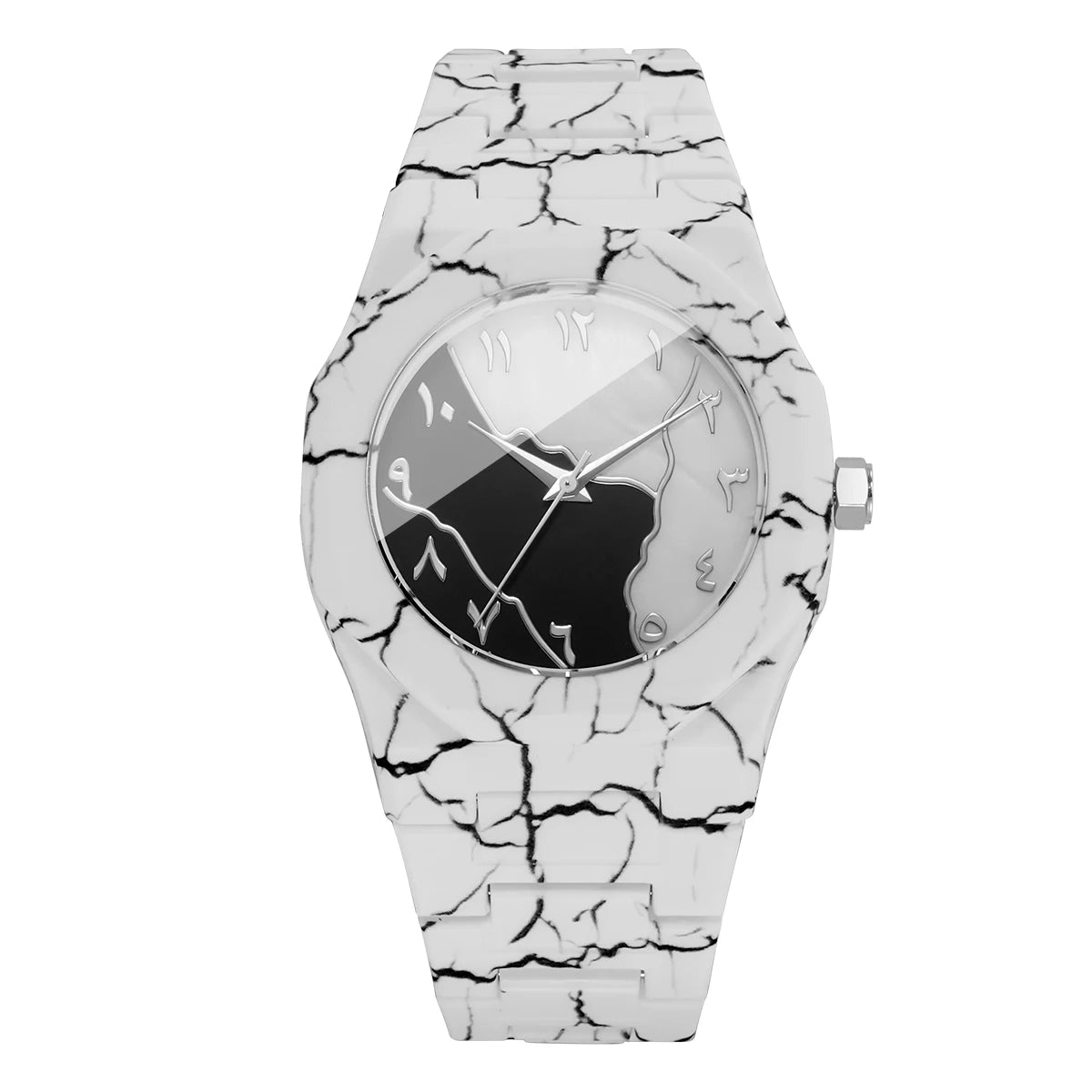 Fashion Marble Texture Men Quartz Watch Casual Arabic Dial Plastic Strap Unisex Wristwatches Relogio Masculino（Without Box）