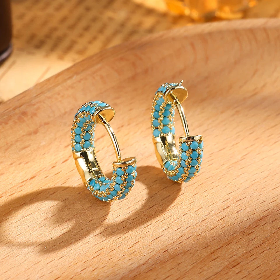 ZAKOL Luxury Turquoise Hoop Earrings for Women Temperament Gold Color Plated Micro-Intact Blue Zircon Party Ear Accessories