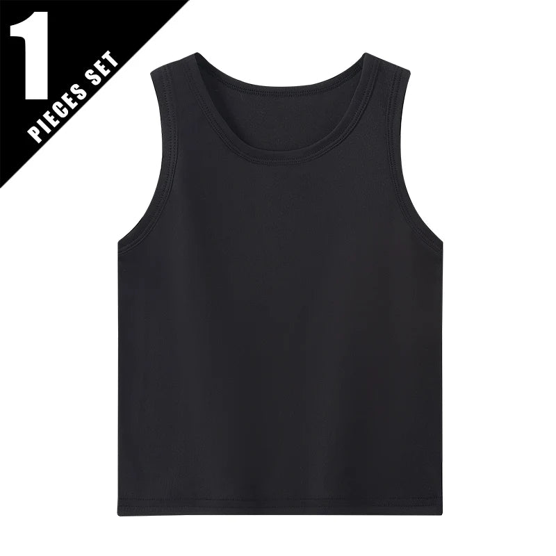 1/3/4 Pcs Children's Four Seasons Thin Solid Color Joker Vest Boy Loose And Comfortable Bottoming Shirt girl Sweet And Lovely  T