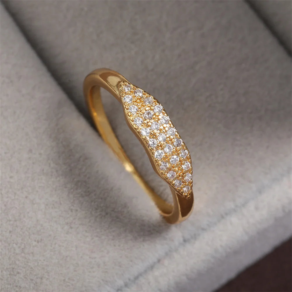 ZAKOL New Trendy Shiny Micro Pave Zircon Finger Ring White  Crystal CZ Minimalist Aesthetic Ring for Women Wholesale