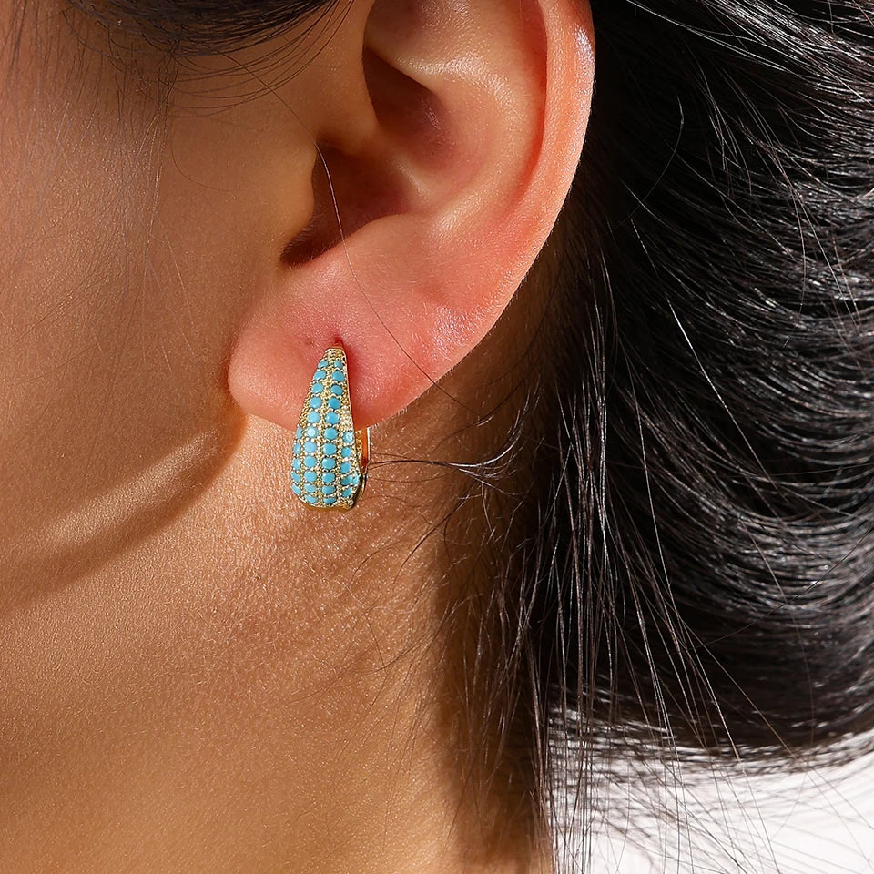 ZAKOL Luxury Turquoise Hoop Earrings for Women Temperament Gold Color Plated Micro-Intact Blue Zircon Party Ear Accessories