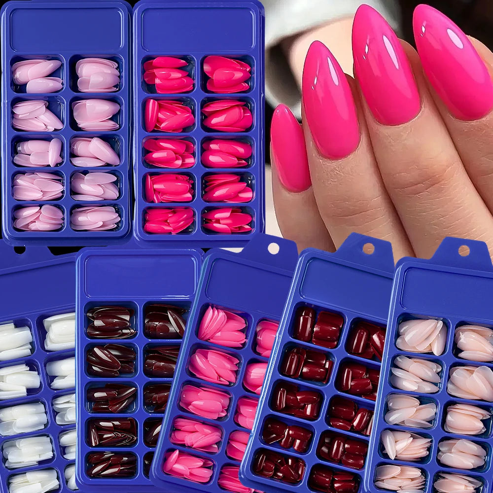 120/100Pcs Almond Full Cover Press On Nails أظافر لاصقة كاملة بتصميم لوزي – 100/120 قطعة