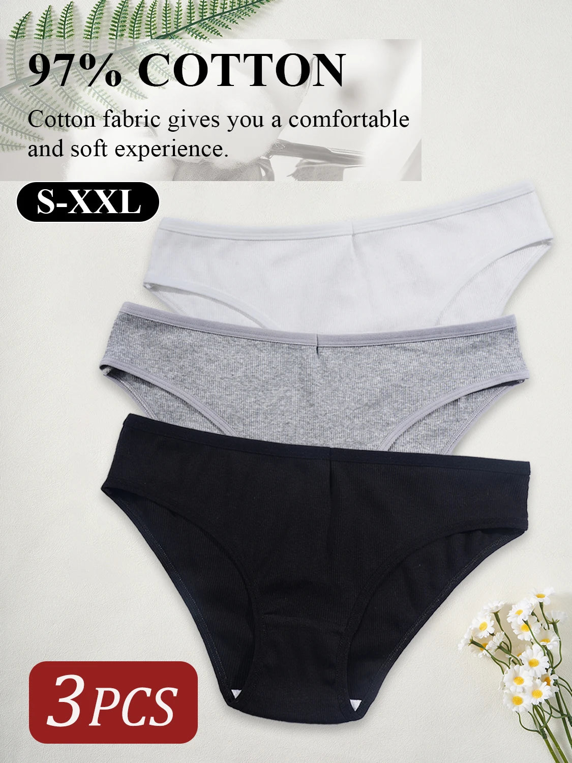 3PCS/Set Classic Cotton Panties for Women Girls Low Waist Solid Color Simple Briefs Female Lingerie Comfortable Breathable S-XXL