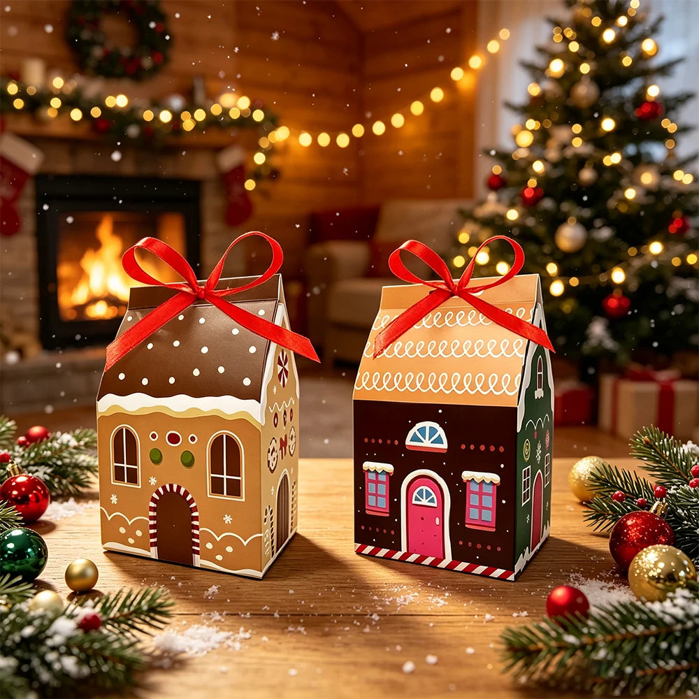 24pcs Christmas Advent Calendar Gift Boxes House Shape Treat Box with Number Stickers Ribbon Present Packaging Boxes 