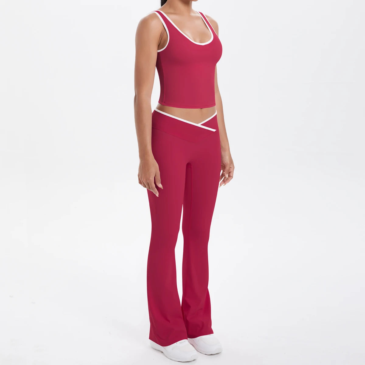 Autumn Women's Yoga Set U-neck Vest High Waist Cross Wide Leg Pants Set Tight Fitting Seamless Elastic Sportswear