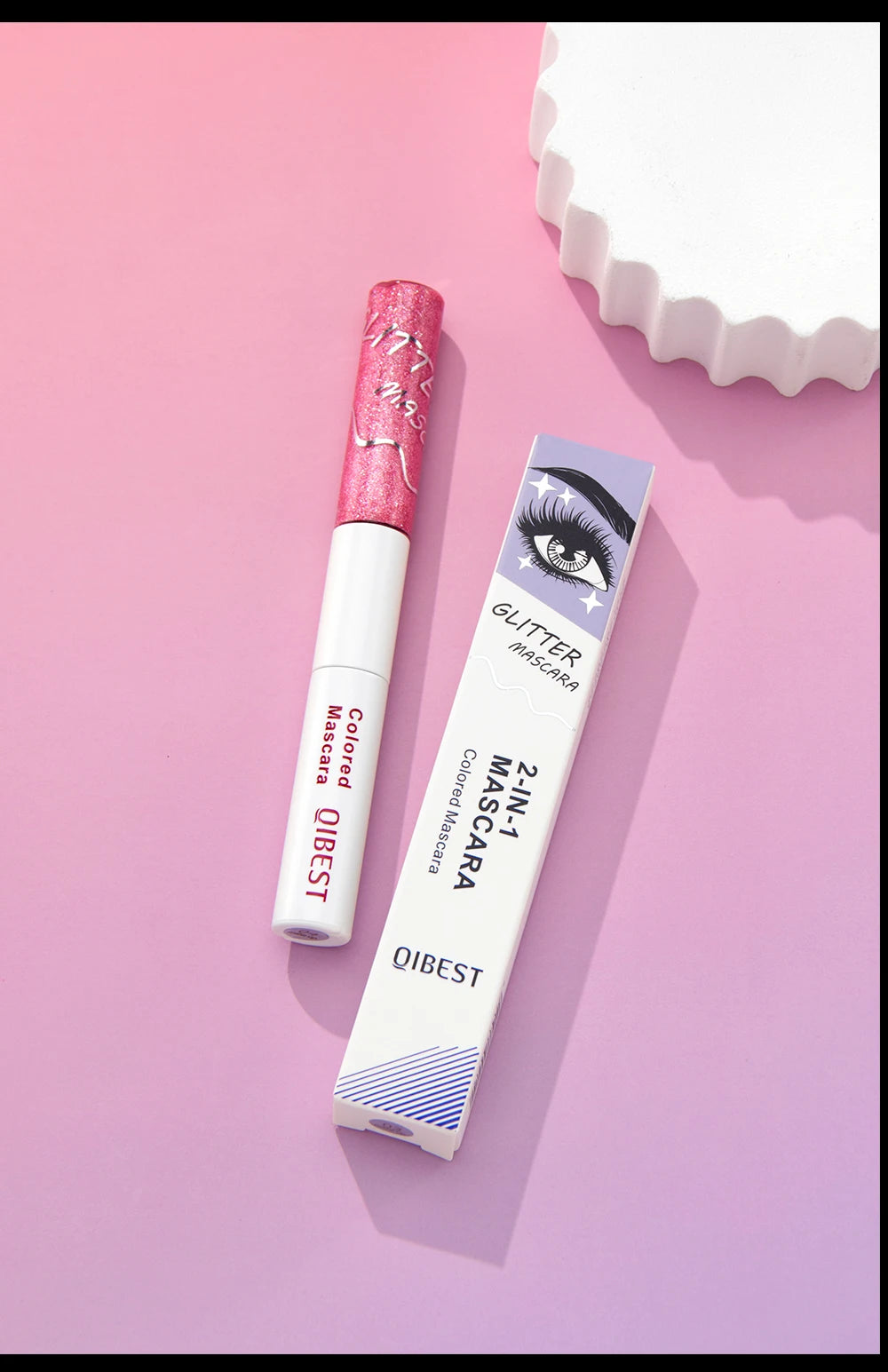 QIBEST 2 In 1 Diamond Glitter Mascara Lasting Colored Mascara Eyelashes Thickening Voluminous Double Ended Waterproof  Mascara