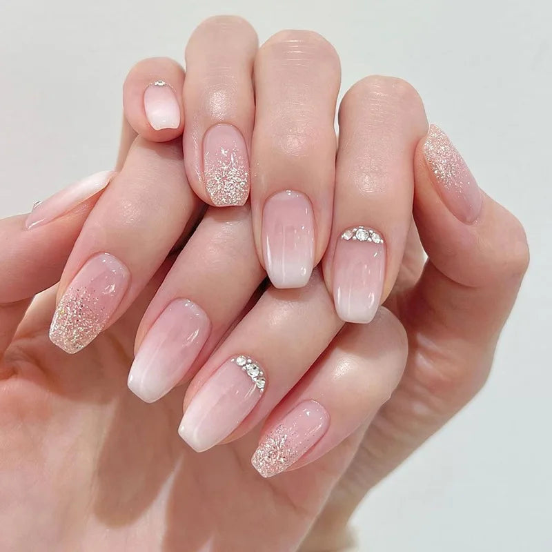 24pcs Fake Nail Green Dandelion Self-adhesive False Nails Finger Nails  for Gluing Nail Tips Nail Art Summer Press on Nails 2025