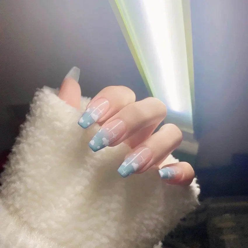 24pcs Square Stick-on Nails Set Goldfish Nail Tips Cheap Nail Seal Summer Beautiful false Nails Wholesale Holiday Press on Nails