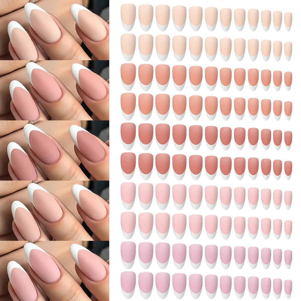 288/360pcs French Tips Press on Nails Almond False Nails Brown/Nude/Pink Acrylic Stiletto Full Cover Fake Nails for Extension