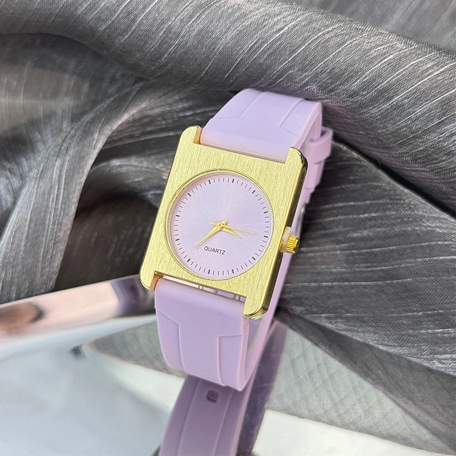 New Square Dopamine Color Women’s Watch – Silicone Strap