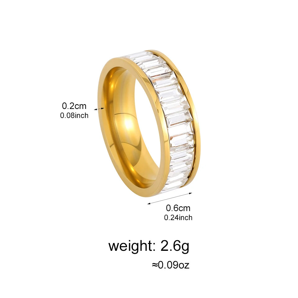 ZAKOL New Stainless Steel Clear Square Shiny Zircon Ring for Women Exquisite Iced Out Zirconia Wedding Band Ring Jewelry Gift