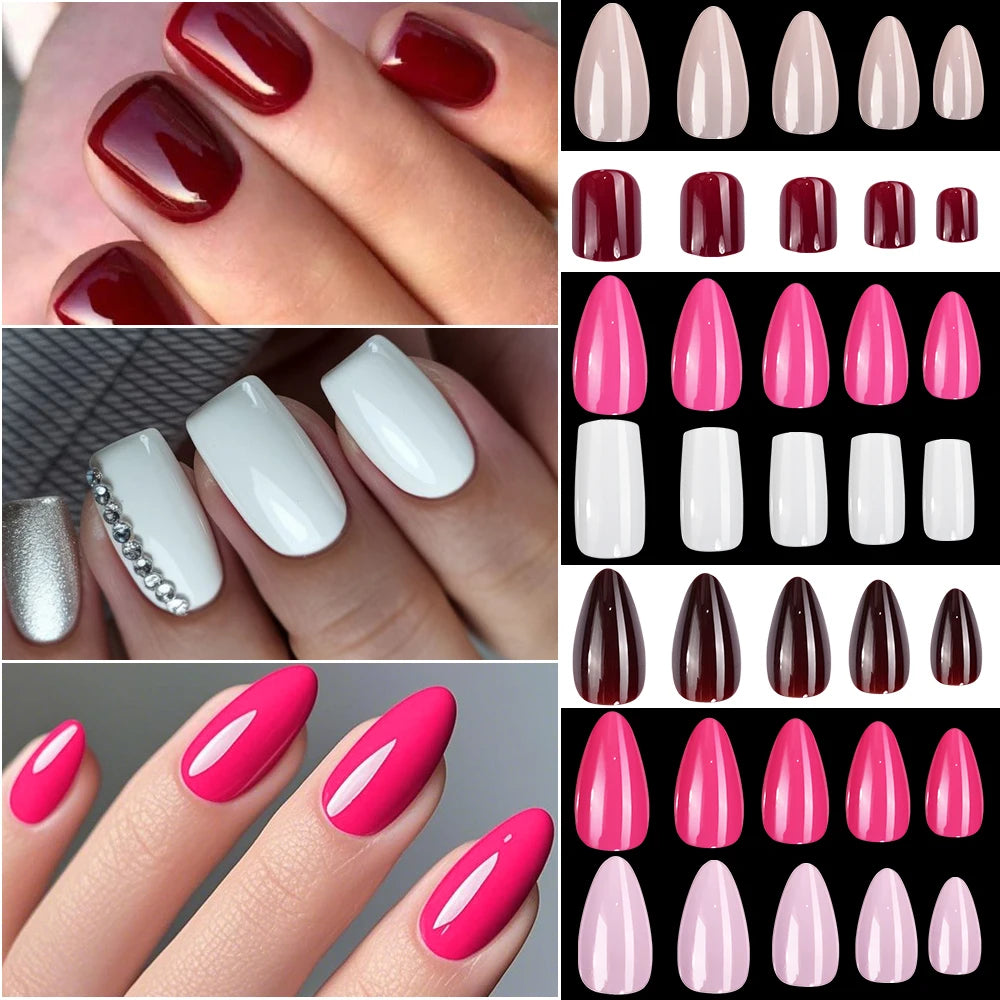 120/100Pcs Almond Full Cover Press On Nails أظافر لاصقة كاملة بتصميم لوزي – 100/120 قطعة