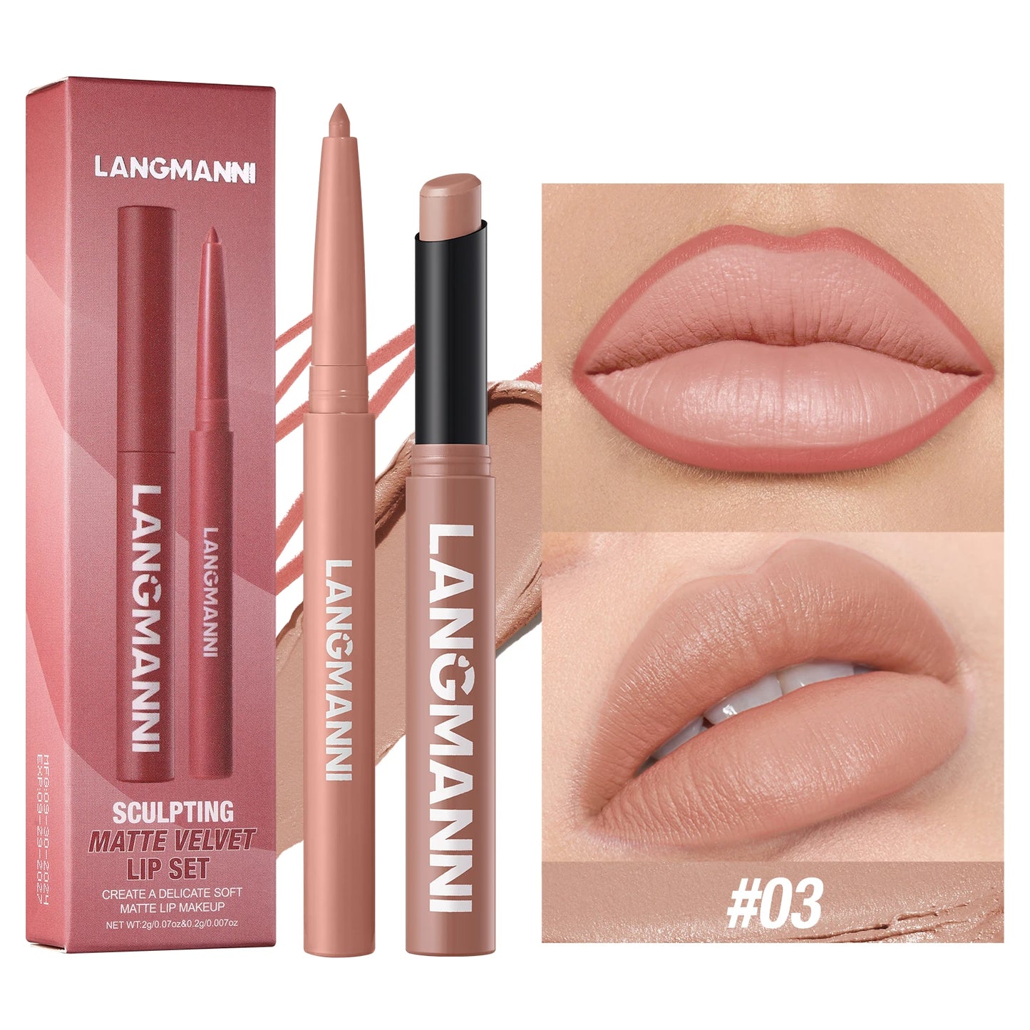 Integrated waterproof lipliner+lipstick lipstick lipstick set,no smudge,no fade,no cup,durable,easy to create a perfect makeup!