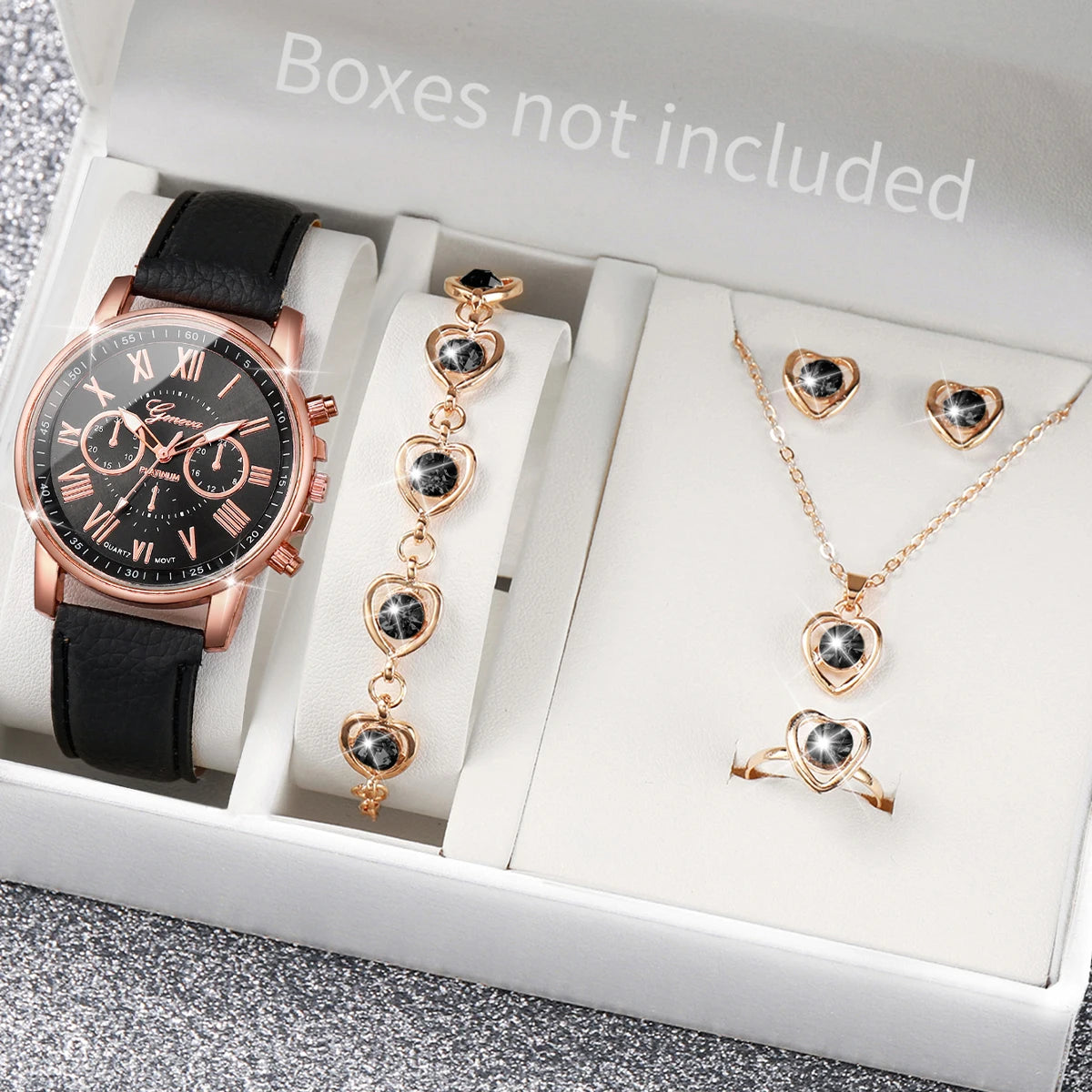 Women’s Fashion Quartz Watch & Jewelry Set – 5/6 PCS