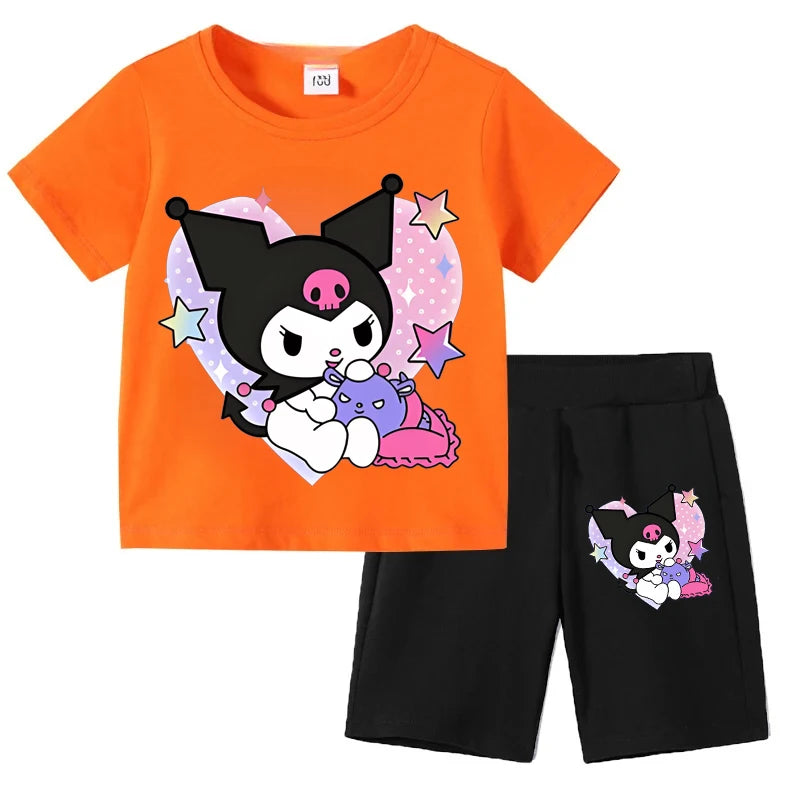 Sanrio Children's T-shirts Set Kuromi Printed Girls Summer Trend Baby