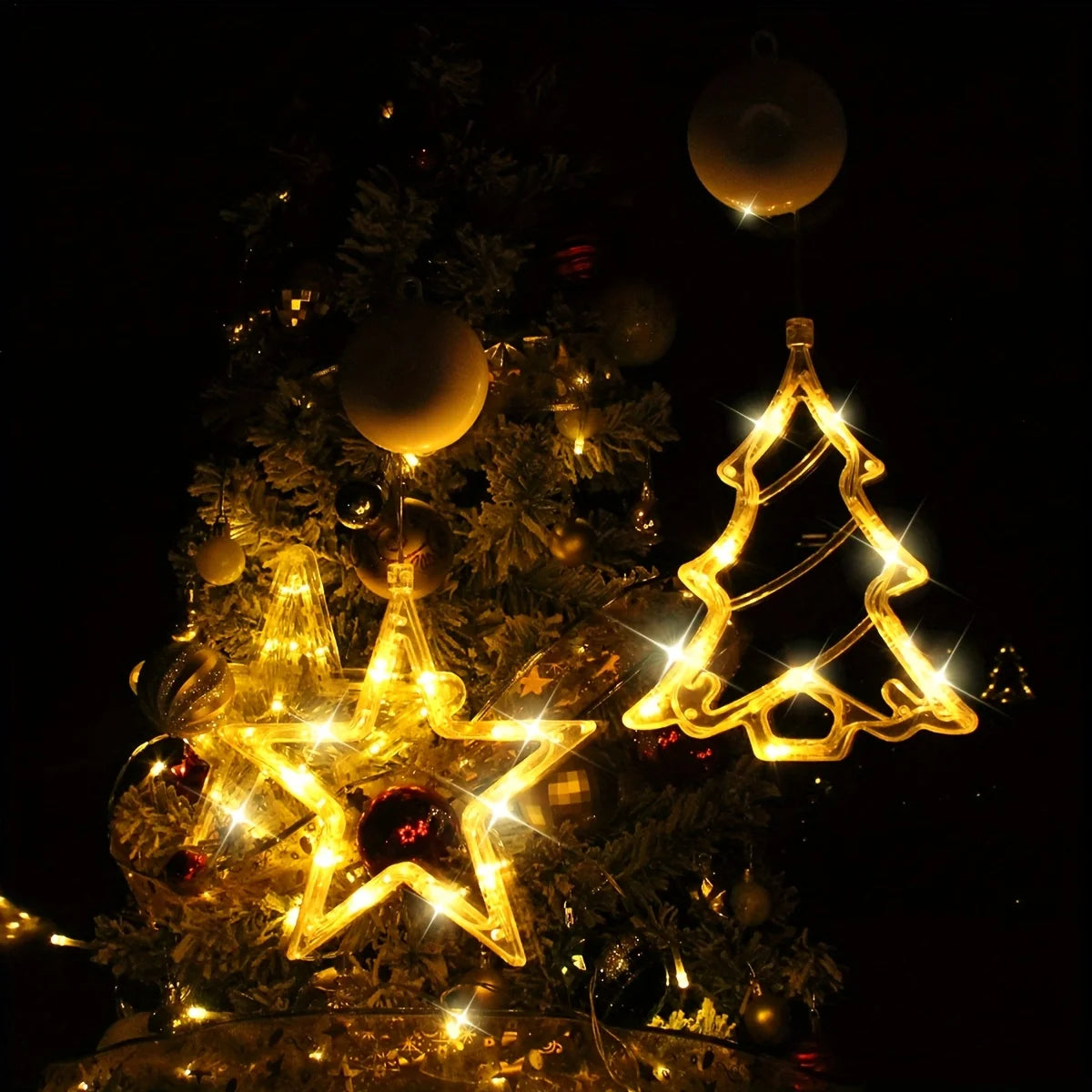 3-Pack Christmas Suction Cup Window Lights, with Three Styles: Bell, Christmas Tree, and Star. Christmas Lights, String Lights