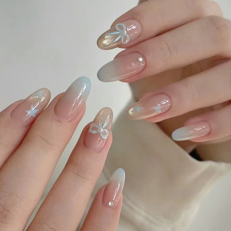 24Pcs Autumn Winter Matte Almond False Nails with Glue Rose Leaf Printing Nail Art Simple Full Cover Press on Acrylic Nails Tips