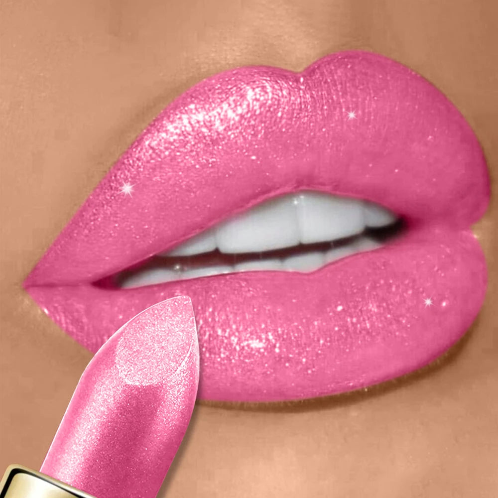 Pearly Glitter Velvet Lipstick,Metallic,Waterproof,Long-lasting,Shimmer,Diamond Lipstick,Glitter Lip Gloss, Lip Cosmetic Makeup