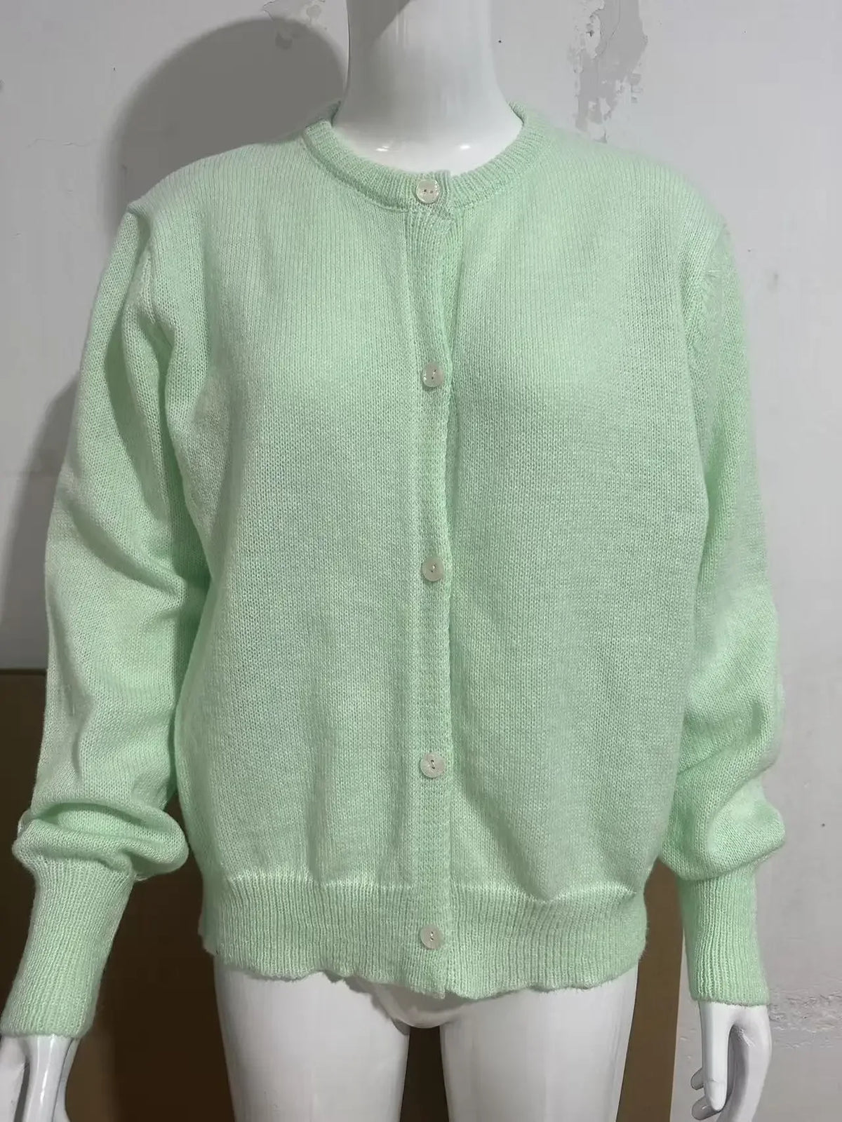 Women Mohair Knit Cardigan O Neck Elegant Lantern Long Sleeve Oversized Loose Fluffy Sweater Coat Autumn Winter Casual Knitwear