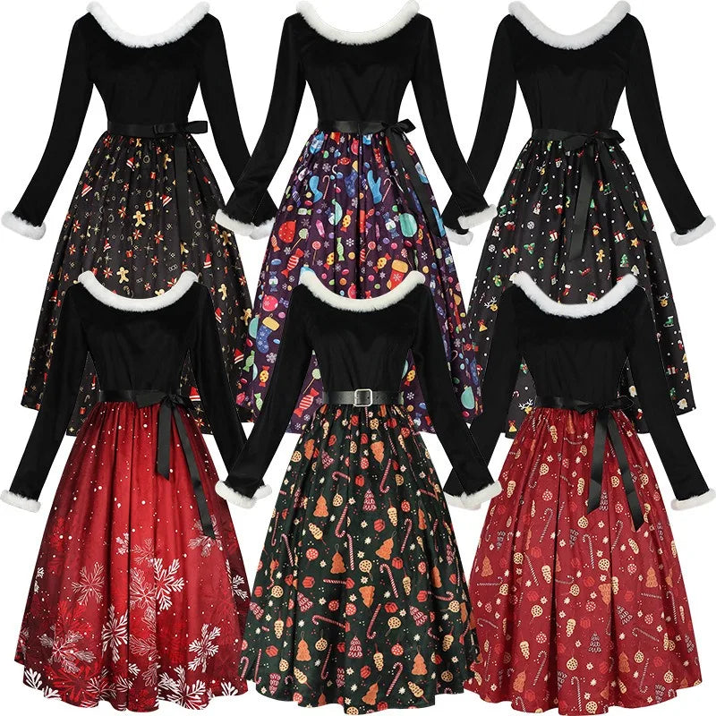 Christmas Themed Print Dress Family Atmosphere Party Event Costume Christmas Halloween Cos Costume