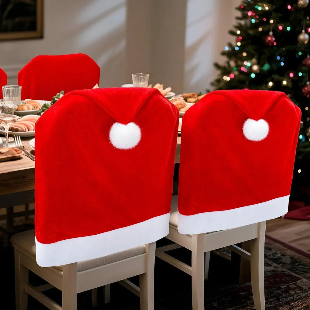 2/4 Pcs Luxury Plush Velvet Chair Covers Red Gold Non-Slip Stretch Fit Easy Clean Holiday Party Dining Room Chair Protector