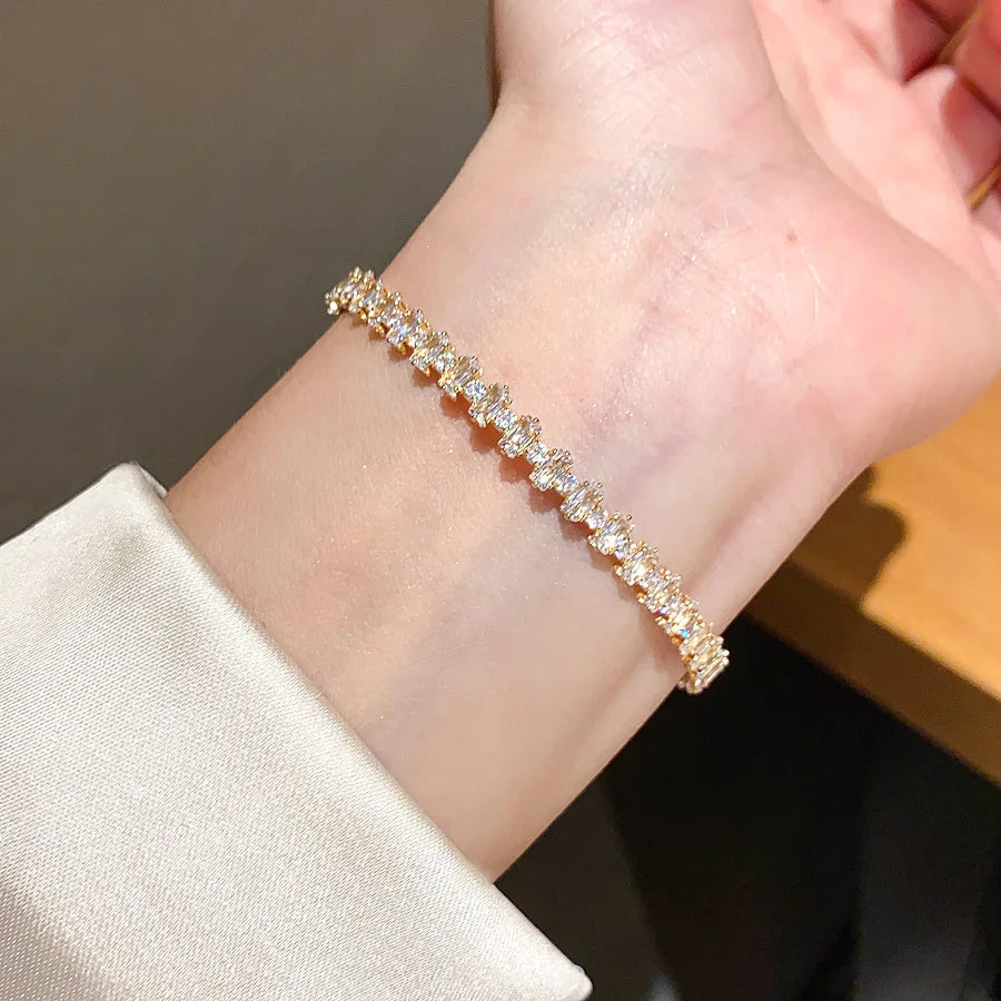 ZAKOL Fashion Full Paved Baguette Cut Cubic Zirconia Cuff Bracelets for Women Sparkling Wedding Party Jewelry Accessories
