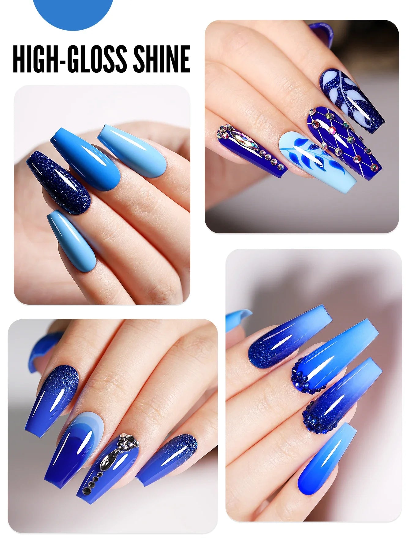 YOKEFELLOW 6Set Blue Gel Nail Polish Sky Blue Glitter Gel Nail Vernis Semi Permanent Soak Off UV Manicure Gift for Girls Women