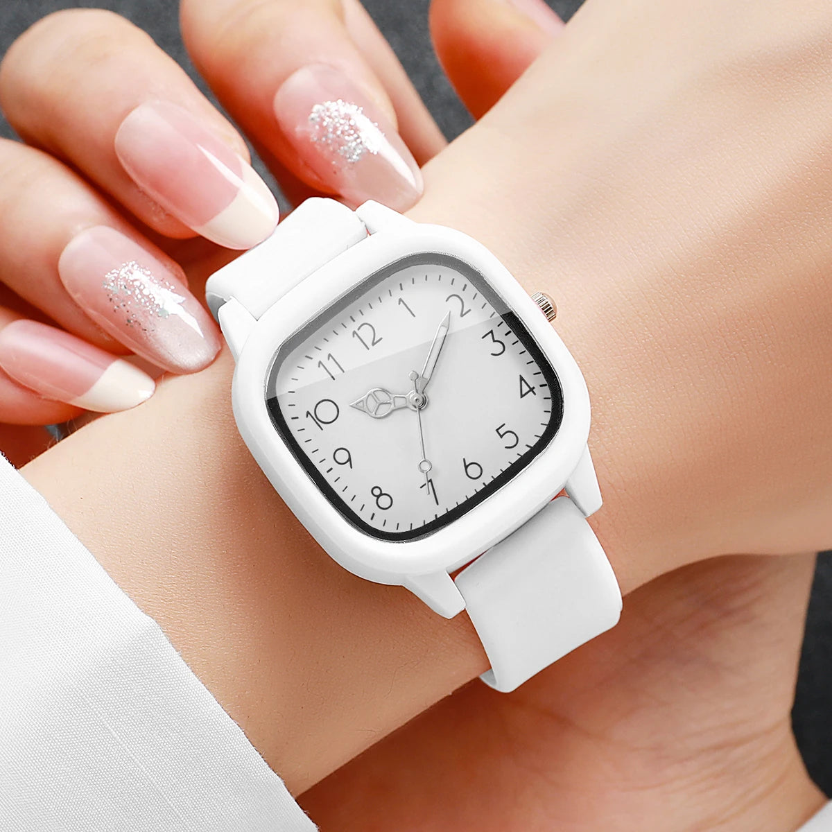 2PCS Fashion Square Arabic Dial Women Quartz Watch Set Silicone Strap Ladies Dress Wristwatches Relogio Feminino (Without Box)